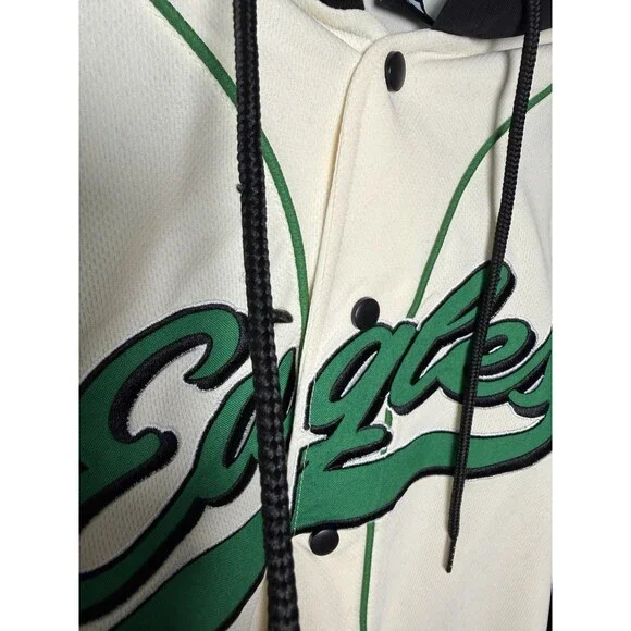 NWT NFL Philadelphia Eagles Hooded Baseball Jersey Cream Black Men's Medium $85 - Picture 9 of 14